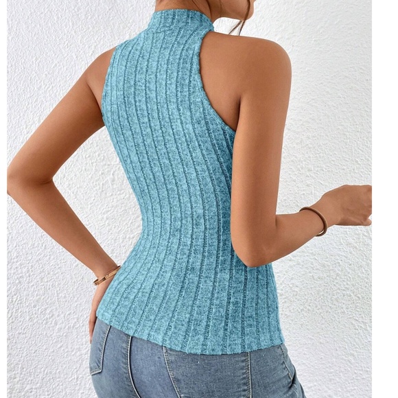 Solid Brushed Fabric Knit Halter Tank Top - Picture 4 of 10